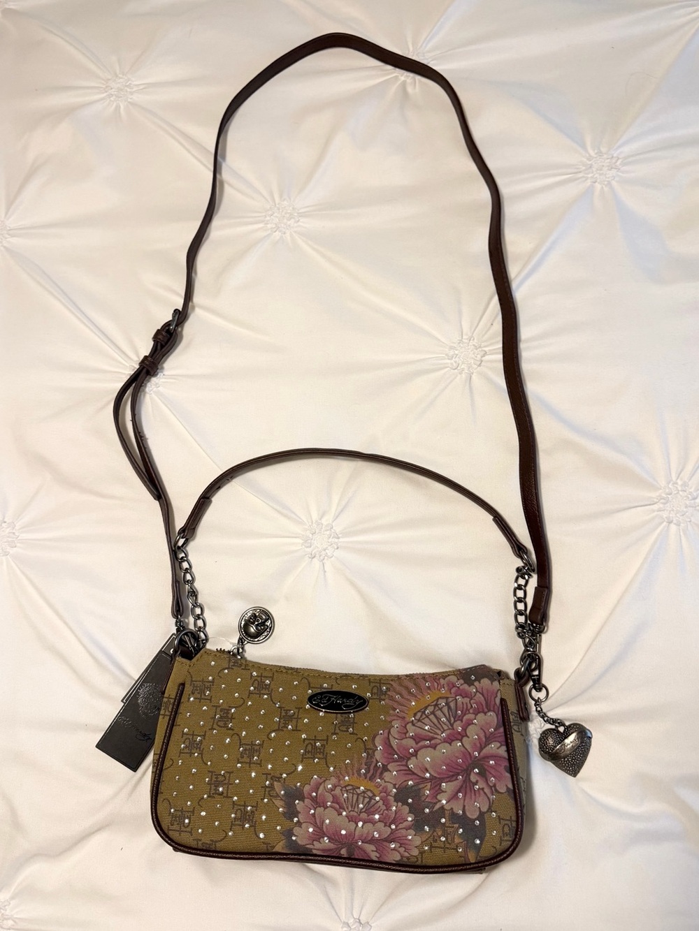 Ed Hardy rhinestone canvas handbag
